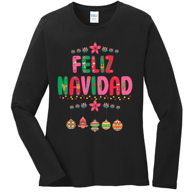 Feliz Navidad Mexican Christmas Funny Xmas Lights Decoration  Ladies Long Sleeve Shirt