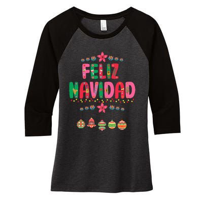 Feliz Navidad Mexican Christmas Funny Xmas Lights Decoration  Women's Tri-Blend 3/4-Sleeve Raglan Shirt