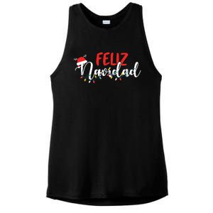 Feliz Navidad Merry Christmas Xmas Lights Pajamas Holiday Ladies PosiCharge Tri-Blend Wicking Tank