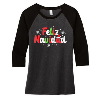 Feliz Navidad Matching Family Spanish Christmas Mexican Xmas Women's Tri-Blend 3/4-Sleeve Raglan Shirt