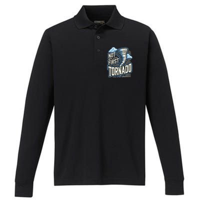 Funny Not My First Tornado Retro Storm Chaser Performance Long Sleeve Polo