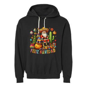 Feliz Navidad Mexican Funny Christmas Santa Festive Graphic Garment-Dyed Fleece Hoodie