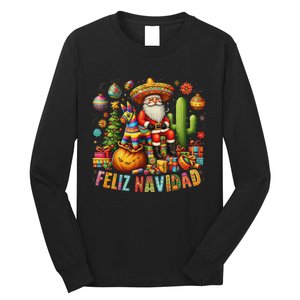 Feliz Navidad Mexican Funny Christmas Santa Festive Graphic Long Sleeve Shirt