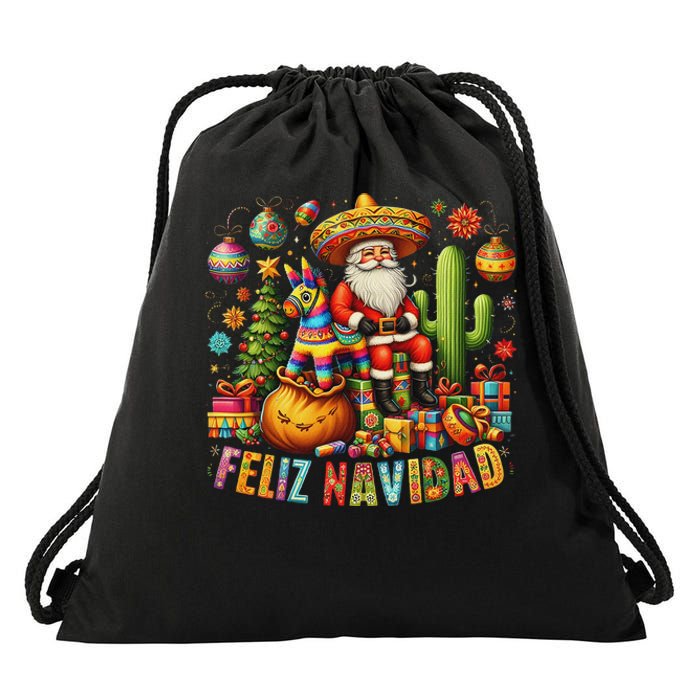 Feliz Navidad Mexican Funny Christmas Santa Festive Graphic Drawstring Bag