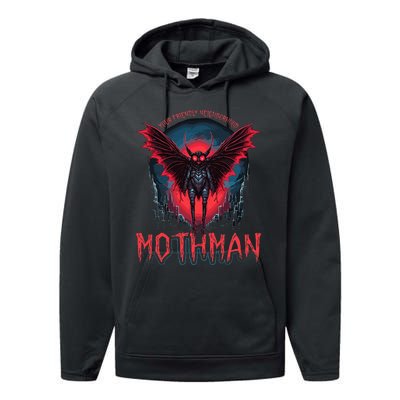 Friendly Neighborhood Mothman Cryptid Folklore Mothman Performance Fleece Hoodie