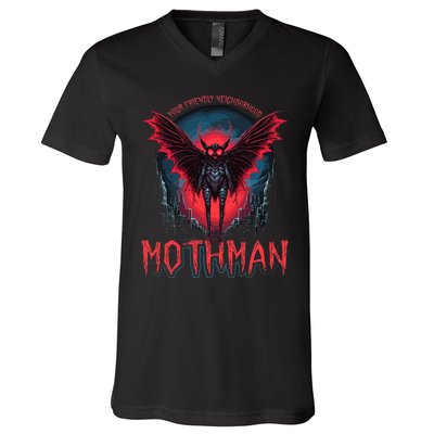 Friendly Neighborhood Mothman Cryptid Folklore Mothman V-Neck T-Shirt