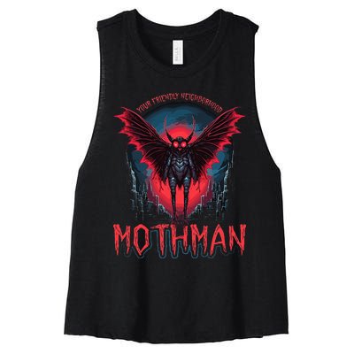 Friendly Neighborhood Mothman Cryptid Folklore Mothman Women's Racerback Cropped Tank