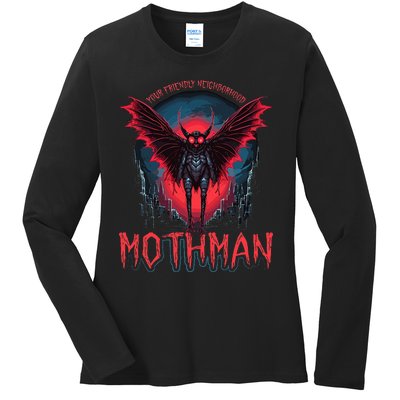 Friendly Neighborhood Mothman Cryptid Folklore Mothman Ladies Long Sleeve Shirt