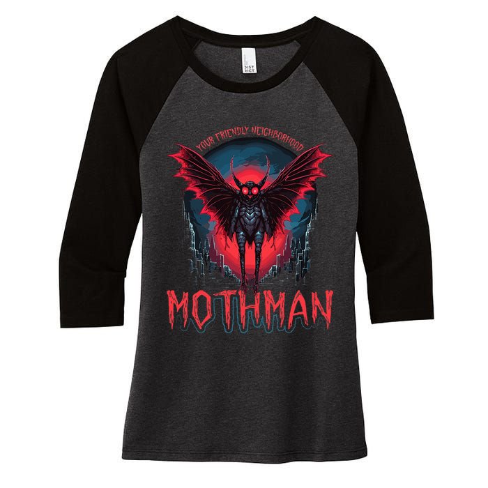 Friendly Neighborhood Mothman Cryptid Folklore Mothman Women's Tri-Blend 3/4-Sleeve Raglan Shirt