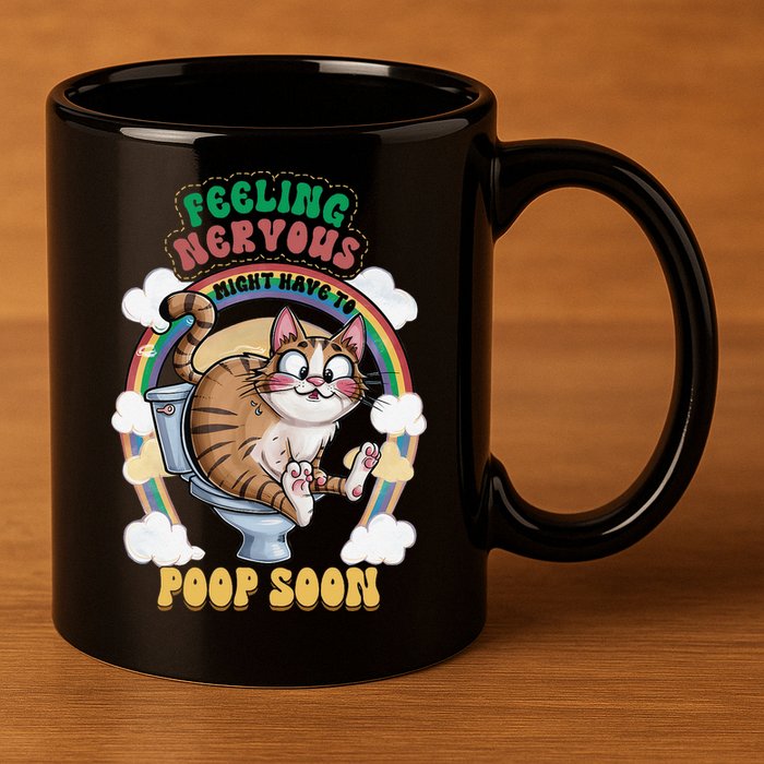 Feeling Nervous Might Have To Po Op Soon Meme Cat Saying 11oz C Handle Ceramic Mug