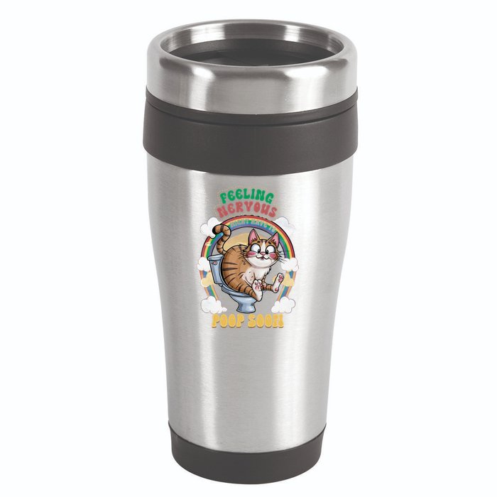 Feeling Nervous Might Have To Po Op Soon Meme Cat Saying 16oz Travel Tumbler