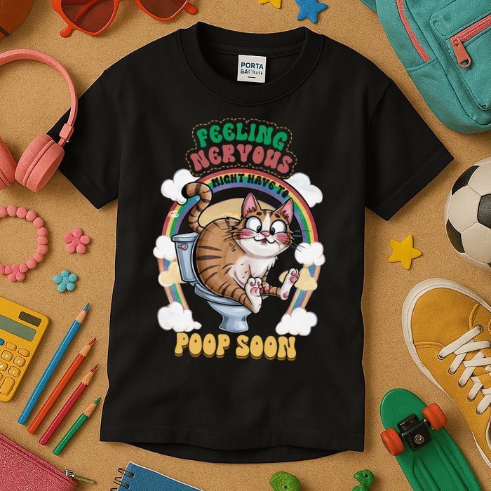 Feeling Nervous Might Have To Po Op Soon Meme Cat Saying Kids T-Shirt