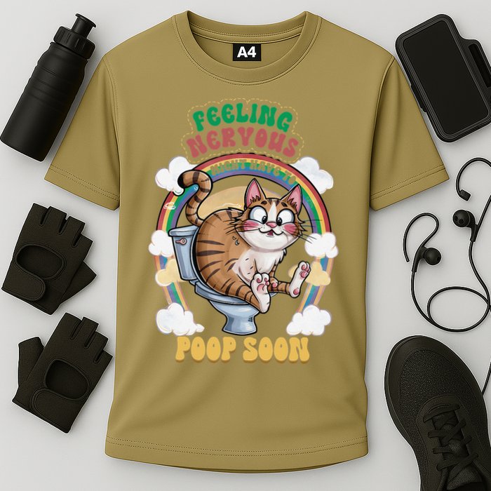 Feeling Nervous Might Have To Po Op Soon Meme Cat Saying Cooling Performance Crew T-Shirt