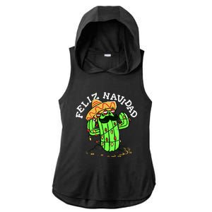 Feliz Navidad Merry Christmas Cactus Funny Humor Spanish Ladies PosiCharge Tri-Blend Wicking Draft Hoodie Tank