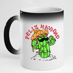 Feliz Navidad Merry Christmas Cactus Funny Humor Spanish 11oz Black Color Changing Mug