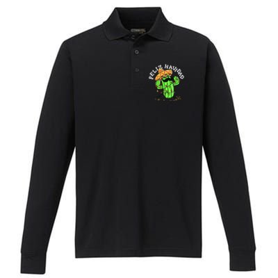 Feliz Navidad Merry Christmas Cactus Funny Humor Spanish Performance Long Sleeve Polo