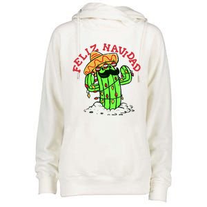 Feliz Navidad Merry Christmas Cactus Funny Humor Spanish Womens Funnel Neck Pullover Hood