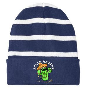 Feliz Navidad Merry Christmas Cactus Funny Humor Spanish Striped Beanie with Solid Band