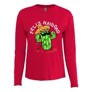 Feliz Navidad Merry Christmas Cactus Funny Humor Spanish Womens Cotton Relaxed Long Sleeve T-Shirt