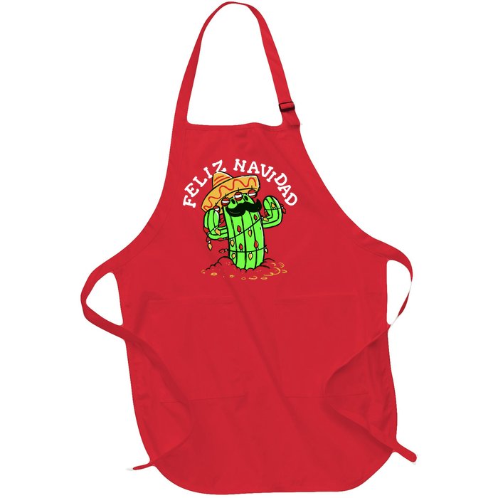 Feliz Navidad Merry Christmas Cactus Funny Humor Spanish Full-Length Apron With Pockets