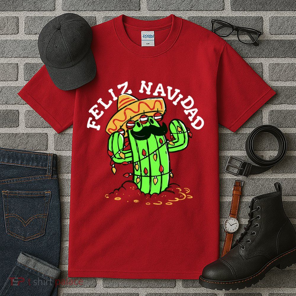Feliz Navidad Merry Christmas Cactus Funny Humor Spanish Tall T-Shirt