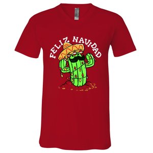 Feliz Navidad Merry Christmas Cactus Funny Humor Spanish V-Neck T-Shirt