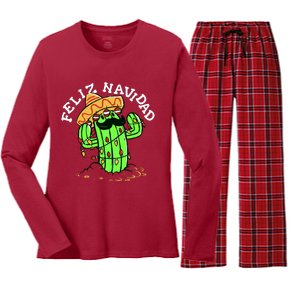 Feliz Navidad Merry Christmas Cactus Funny Humor Spanish Women's Long Sleeve Flannel Pajama Set 