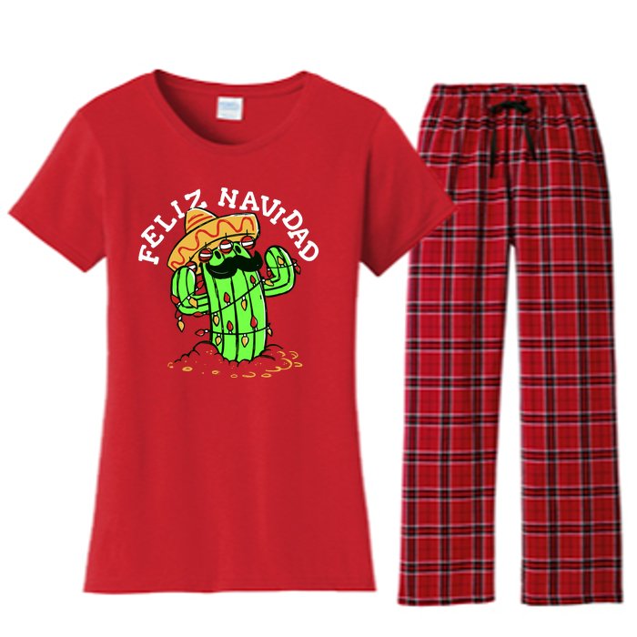 Feliz Navidad Merry Christmas Cactus Funny Humor Spanish Women's Flannel Pajama Set