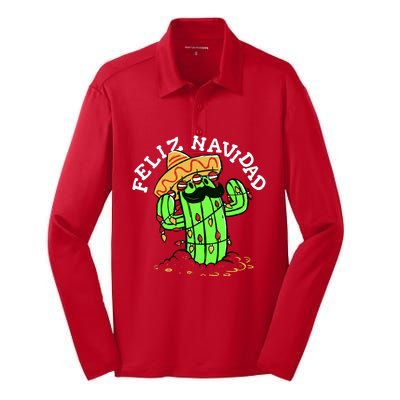 Feliz Navidad Merry Christmas Cactus Funny Humor Spanish Silk Touch Performance Long Sleeve Polo