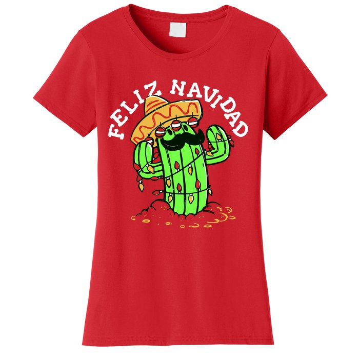 Feliz Navidad Merry Christmas Cactus Funny Humor Spanish Women's T-Shirt