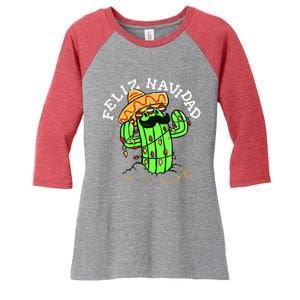 Feliz Navidad Merry Christmas Cactus Funny Humor Spanish Women's Tri-Blend 3/4-Sleeve Raglan Shirt