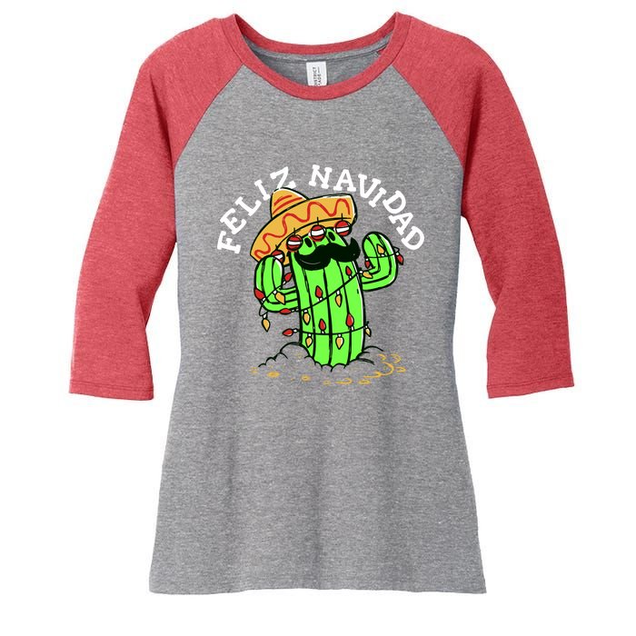 Feliz Navidad Merry Christmas Cactus Funny Humor Spanish Women's Tri-Blend 3/4-Sleeve Raglan Shirt