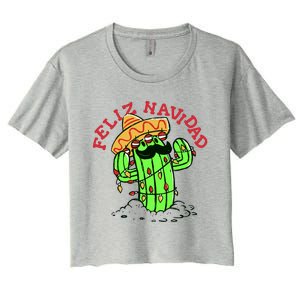 Feliz Navidad Merry Christmas Cactus Funny Humor Spanish Women's Crop Top Tee