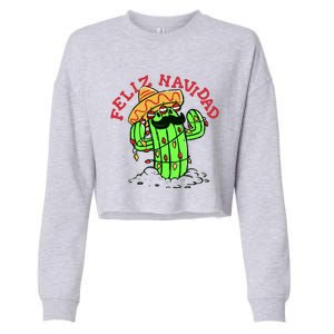 Feliz Navidad Merry Christmas Cactus Funny Humor Spanish Cropped Pullover Crew