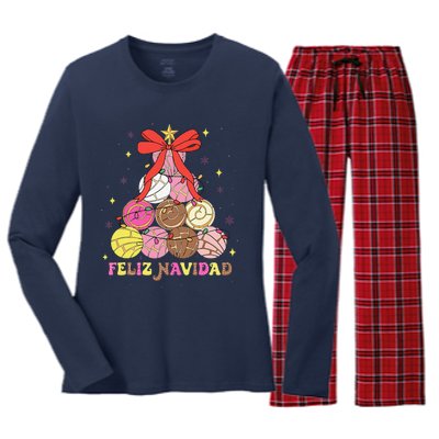 Feliz Navidad Matching Family Spanish Christmas Tree Mexican Women's Long Sleeve Flannel Pajama Set 