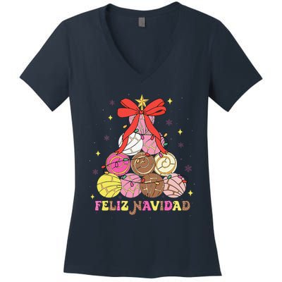 Feliz Navidad Matching Family Spanish Christmas Tree Mexican Women's V-Neck T-Shirt