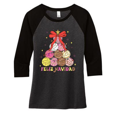 Feliz Navidad Matching Family Spanish Christmas Tree Mexican Women's Tri-Blend 3/4-Sleeve Raglan Shirt