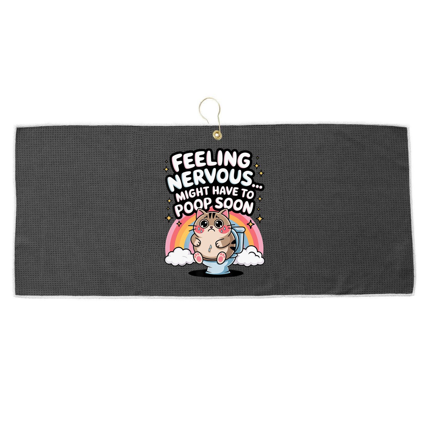 Feeling Nervous Might Have To Poop Soon Funny Saying  Large Microfiber Waffle Golf Towel