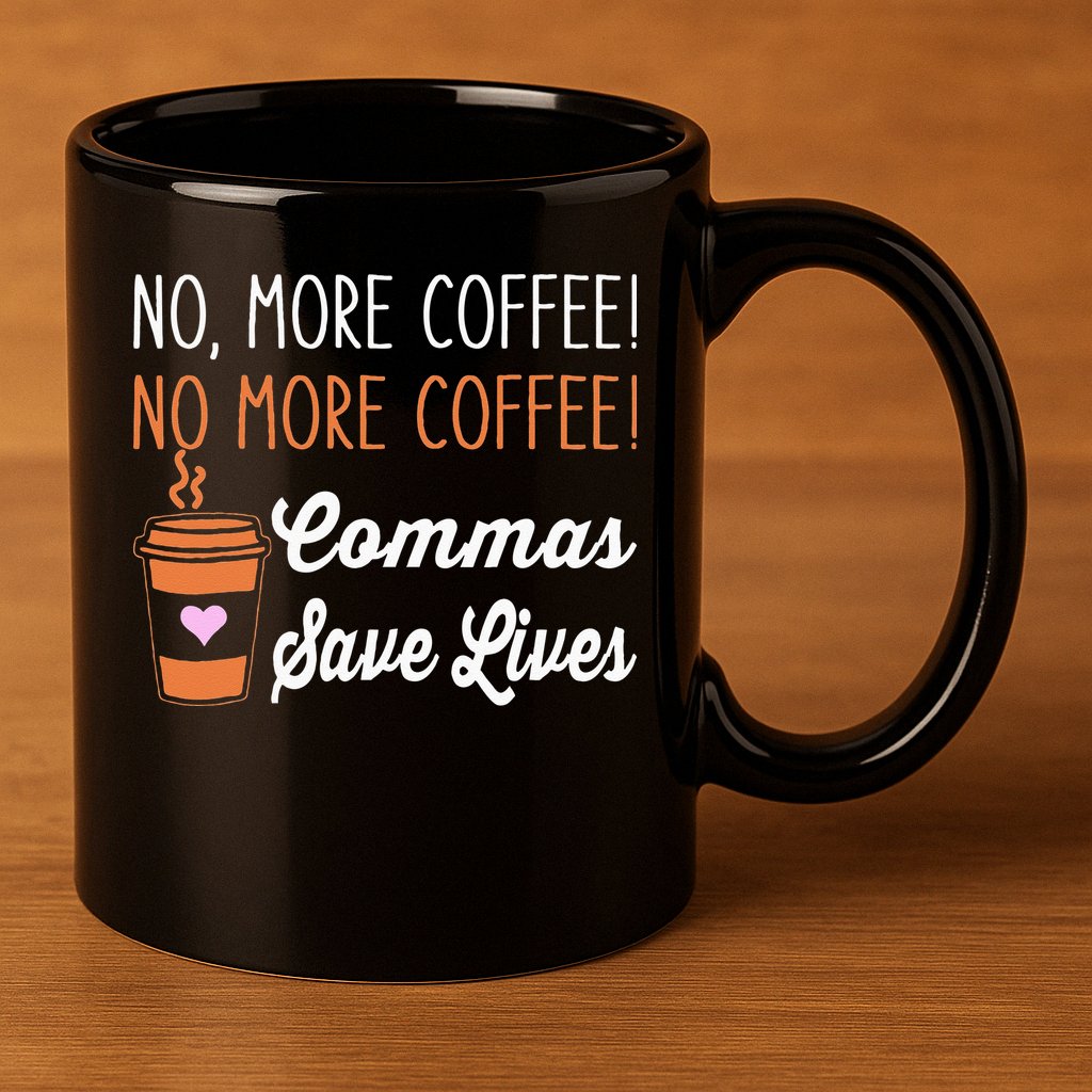 FUNNY NO MORE COFFEE COMMAS SAVE LIVES TEACHER FUNNY SAYING 11oz C Handle Ceramic Mug