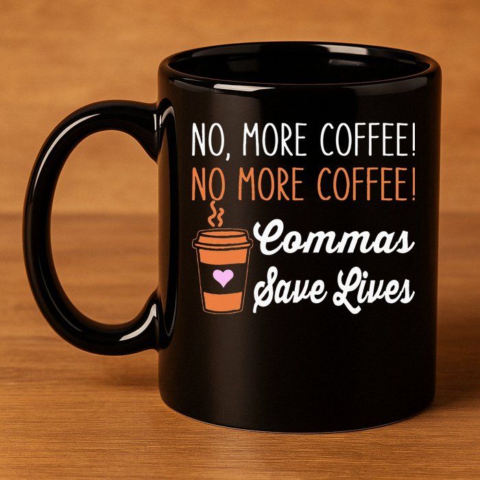 FUNNY NO MORE COFFEE COMMAS SAVE LIVES TEACHER FUNNY SAYING 11oz C Handle Ceramic Mug