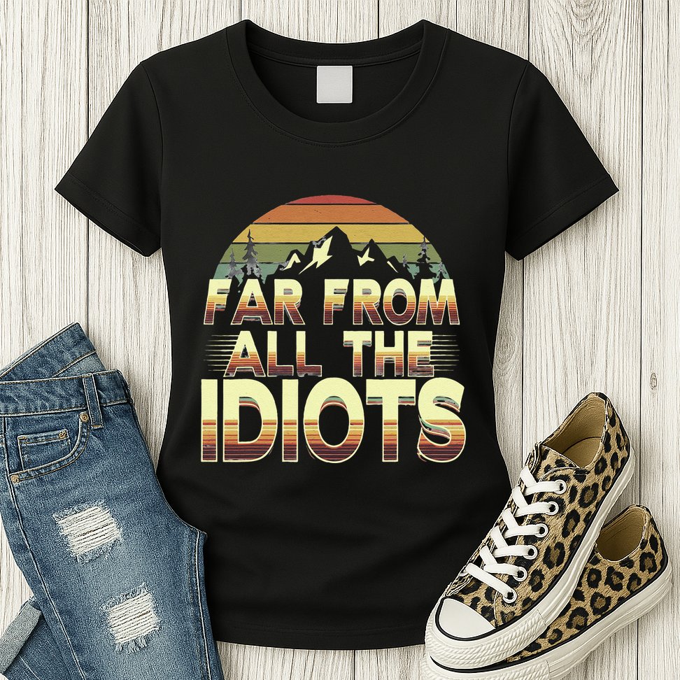 Funny Nature Meme Far From All The Idiots Funny Hiking Memes Womens T-Shirt