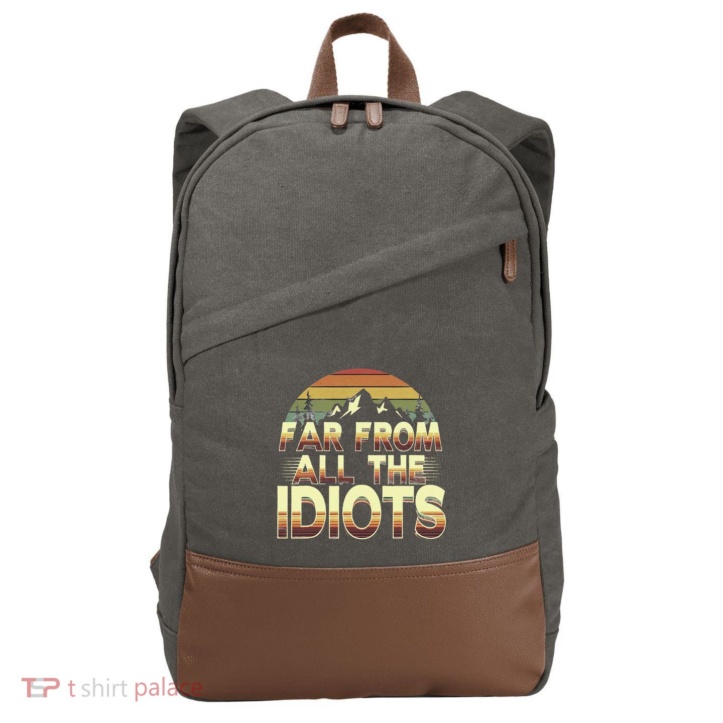 Funny Nature Meme Far From All The Idiots Funny Hiking Memes Cotton Canvas Backpack