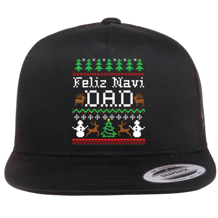 Feliz Navidad Mexican Spanish Ugly Christmas Sweater Flat Bill Trucker Hat