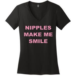 Funny Nipples Make Me Smile Women's V-Neck T-Shirt