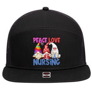 Funny Nurse Mom Stethoscope Hippie Gnomes Peace Love Nursing Gift 7 Panel Mesh Trucker Snapback Hat