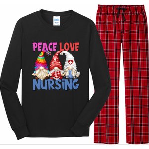 Funny Nurse Mom Stethoscope Hippie Gnomes Peace Love Nursing Gift Long Sleeve Pajama Set