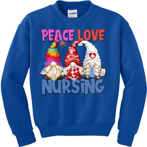 Funny Nurse Mom Stethoscope Hippie Gnomes Peace Love Nursing Gift Kids Sweatshirt