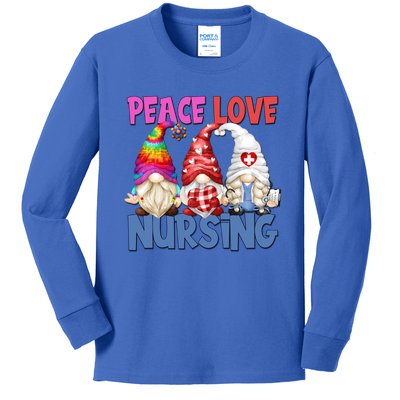 Funny Nurse Mom Stethoscope Hippie Gnomes Peace Love Nursing Gift Kids Long Sleeve Shirt