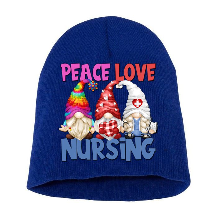 Funny Nurse Mom Stethoscope Hippie Gnomes Peace Love Nursing Gift Short Acrylic Beanie