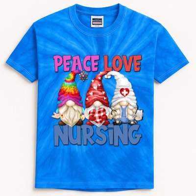 Funny Nurse Mom Stethoscope Hippie Gnomes Peace Love Nursing Gift Kids Tie-Dye T-Shirt